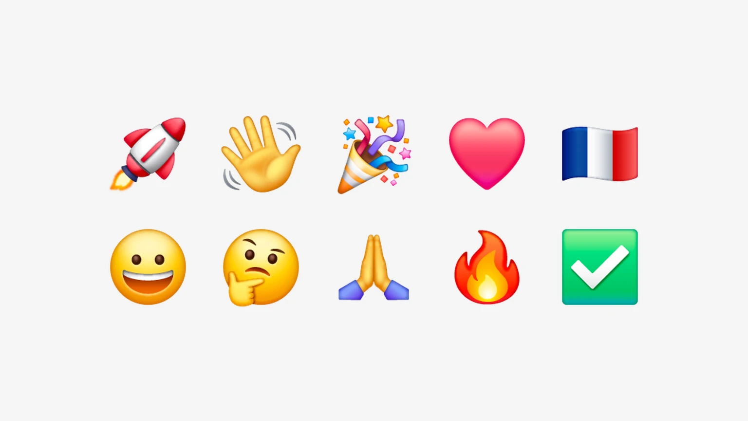 🚀 👋 🎉 ❤️ 🇫🇷 😀 🤔 🙏 🔥 ✅ rendered with the samsung set